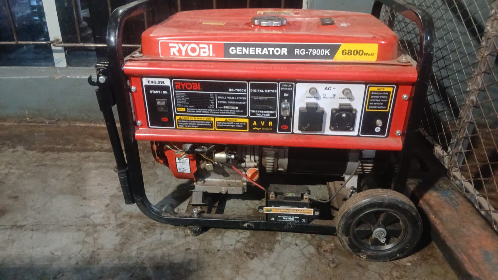 Portable petrol generator control panel during diagnosis